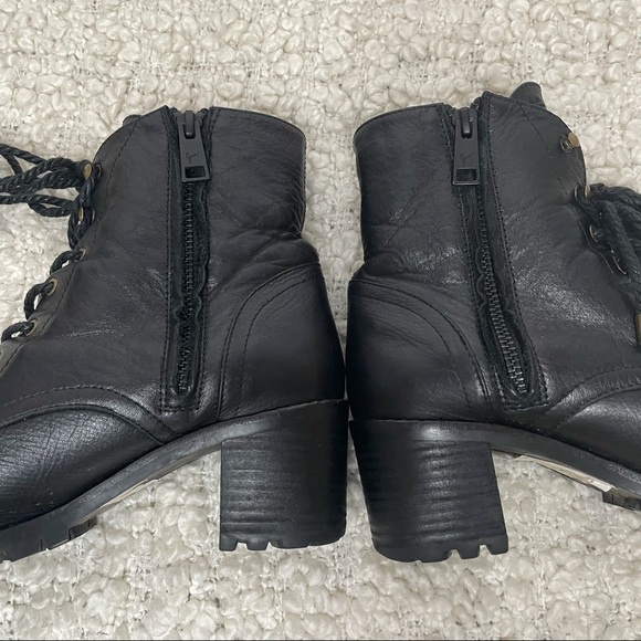 𝅺JOIE Black Leather Lacy Up Chunky Heeled Combat Boots 37 - Picture 7 of 10